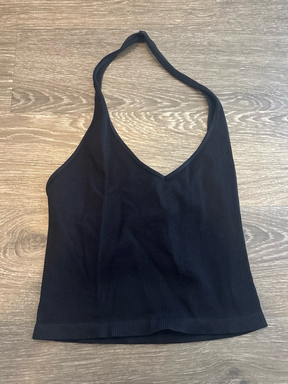 Black Ribbed Halter Tank Top - Women's